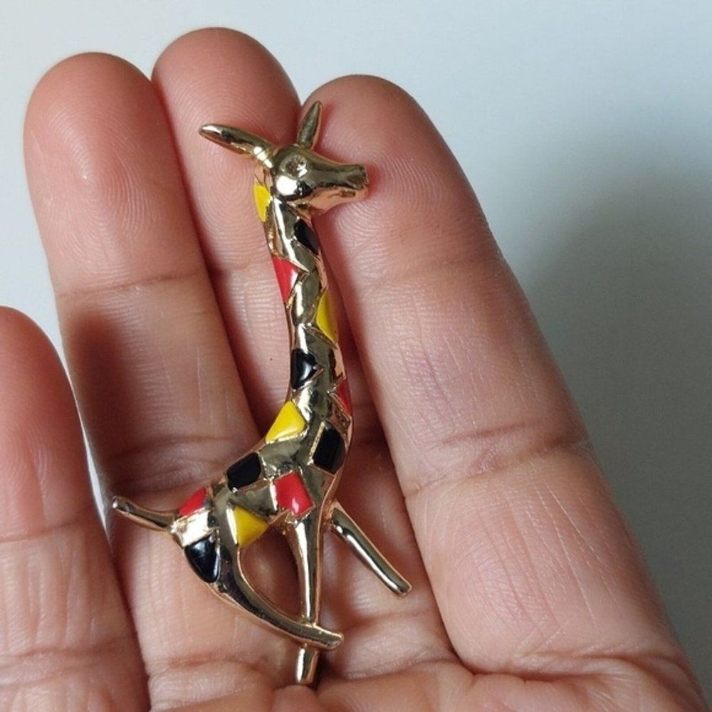 Colorful Baby Giraffe Enameled Mosaic Brooch Pin